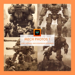 Anime Mech War Photograph Bundle, 20 Unique Mech Sepia Photographs, Junk Journal Pages, Instant Download image 1