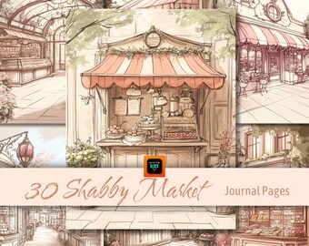 Shabby Chic Market Junk Journal Kit, Printable Vintage Journal Pages, Victorian Ephemera, Digital Download, Distressed Paper, Scrapbook