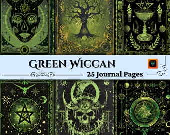Green Witchcraft Junk Journal Pages, Digital Scrapbook Paper Kit, Witch Spell Printable, Gothic BOS Collage Sheet, Vintage Wicca Ephemera