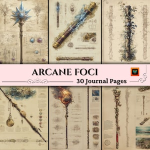 Bâton fantastique et plans de baguette, éphémères de mise au point des arcanes, pages de journal du MDN imprimables, oeuvre d'art RPG de scrapbooking, kit d'accessoires de cosplay, BOS
