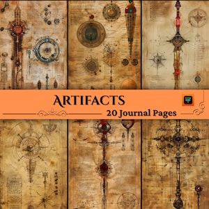 Artefact fantastique, pages de scrapbooking, kit de journal indésirable pour le diagramme de modèle, soirée jeux du Mdn et accessoires de cosplay, téléchargement numérique