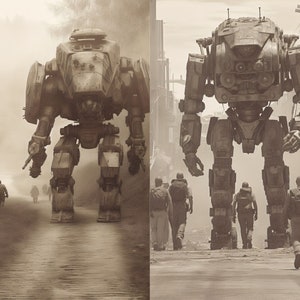 Anime Mech War Photograph Bundle, 20 Unique Mech Sepia Photographs, Junk Journal Pages, Instant Download image 3