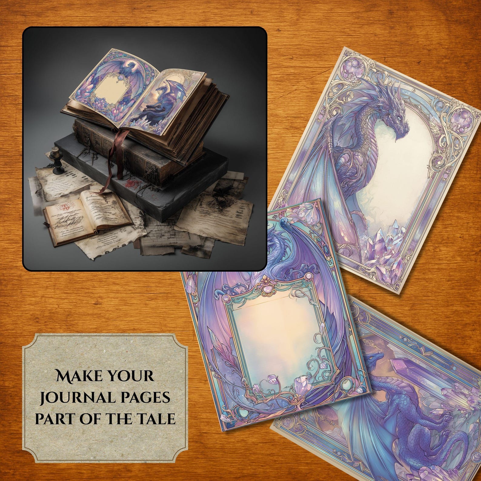 Crystal Dragon Journal Pages, Mythical Dragon Scrapbook Paper ...