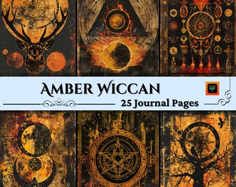 Amber Witchcraft Junk Journal Pages, Digital Scrapbook Paper Kit, Witch Spell Printable, Gothic BOS Collage Sheet, Vintage Wicca Ephemera