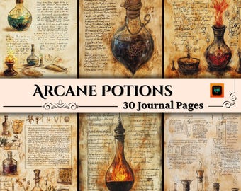 Arcane Potion Journal Pages, Witchy Scrapbook Kit, Printable Grimoire Sheets, Vintage Magic Ephemera, Digital Pagan Craft Paper Set