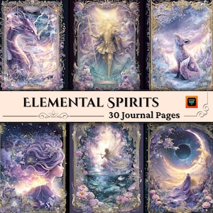 Kit diario degli spiriti elementali, pagine stampabili di magia della natura, set di diario di rifiuti di terra, aria, fuoco, acqua, album di ritagli Grimoire, 30 fogli JPG