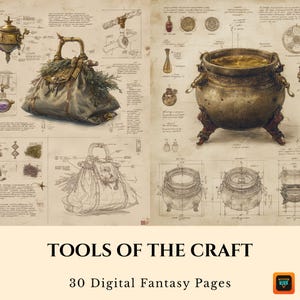 Hexenwerkzeug Blaupausen, Fantasy Ritual Ephemera, Druckbares DnD Journal Kit, RPG Scrapbook oder Cosplay Prop Seiten, BOS, World Building