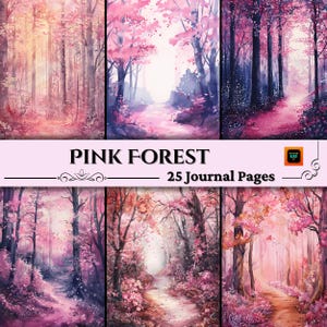 Pink Forest Fairy Scrapbook Pages, Pink Forest Journal Kit, Fantasy Collage Printables, Digital Woodland Kit, Fairy Seasons Collection