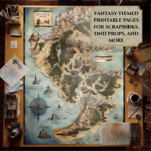 Fantasy Map Scrapbook Pages, Fairy Kingdom Junk Journal Kit, DnD Gaming And Cosplay Prop And Ephemera, Digital Download image 7