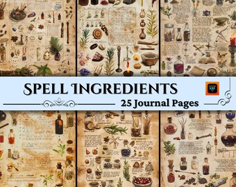 Strony dziennika Witchcraft Junk, zestaw papieru do scrapbookingu cyfrowego, składnik Witch Printable, arkusz kolażu Gothic BOS, zabytkowe efemerydy Wicca