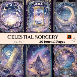 Celestial Sorcery Journal Kit, Star Magic afdrukbare pagina's, Constellation Junk Journal Paper, Grimoire Ephemera Set, 30 JPG-bladen