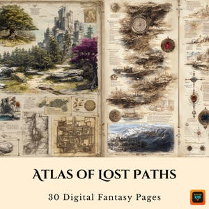 Fantasy Map Pages, Junk Journal Kit, Arcane Scrapbook Paper, Magical Collage Sheets, DnD Props, Gaming Extras, Mythical Worldbuilding, BOS