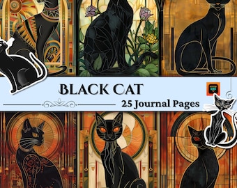 Kit de diario de recortes de bruja del gato negro, descarga digital, efímeros de bruja, suministros para diarios de brujería, papel para álbumes de recortes, diarios de recortes, BOS