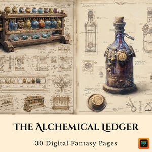 Alchemy Backgrounds Kit, Potion Scrapbook Pages, Grimoire Printable Sheets, Gaming Prop, Witchy Collage Paper, Junk Journal, DnD Ephemera