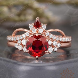 10K roséguld rund labbet rubin förlovningsring juli födelsestensring vintage moissanit jubileumsvigselring elegant ring för henne