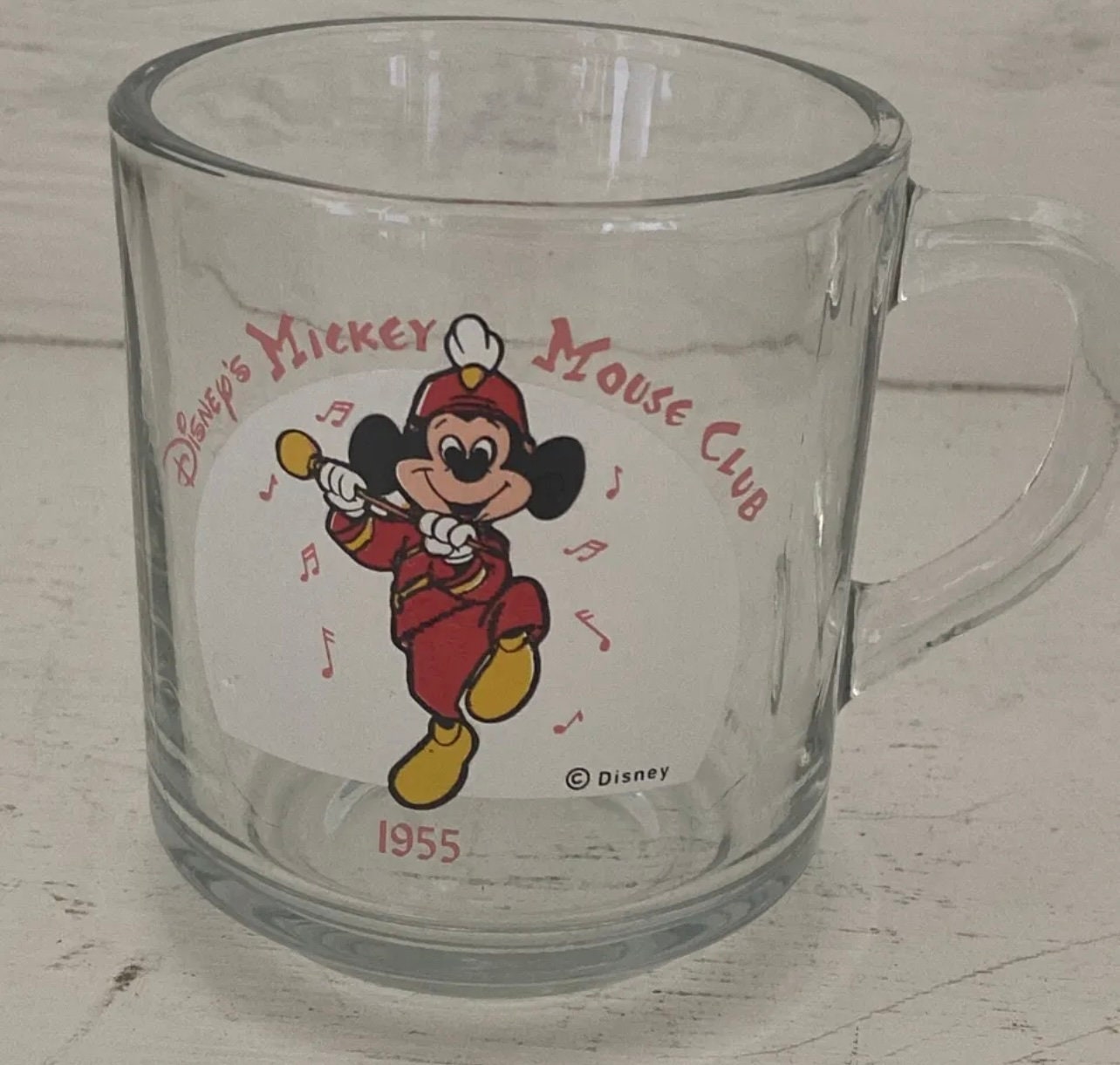 Vintage Mickey Mouse Mugs Set of 2, Disney Mugs, Mickey Mouse Milk Glass Mug,  Mickey Mouse Clear Beer Pop Mug 