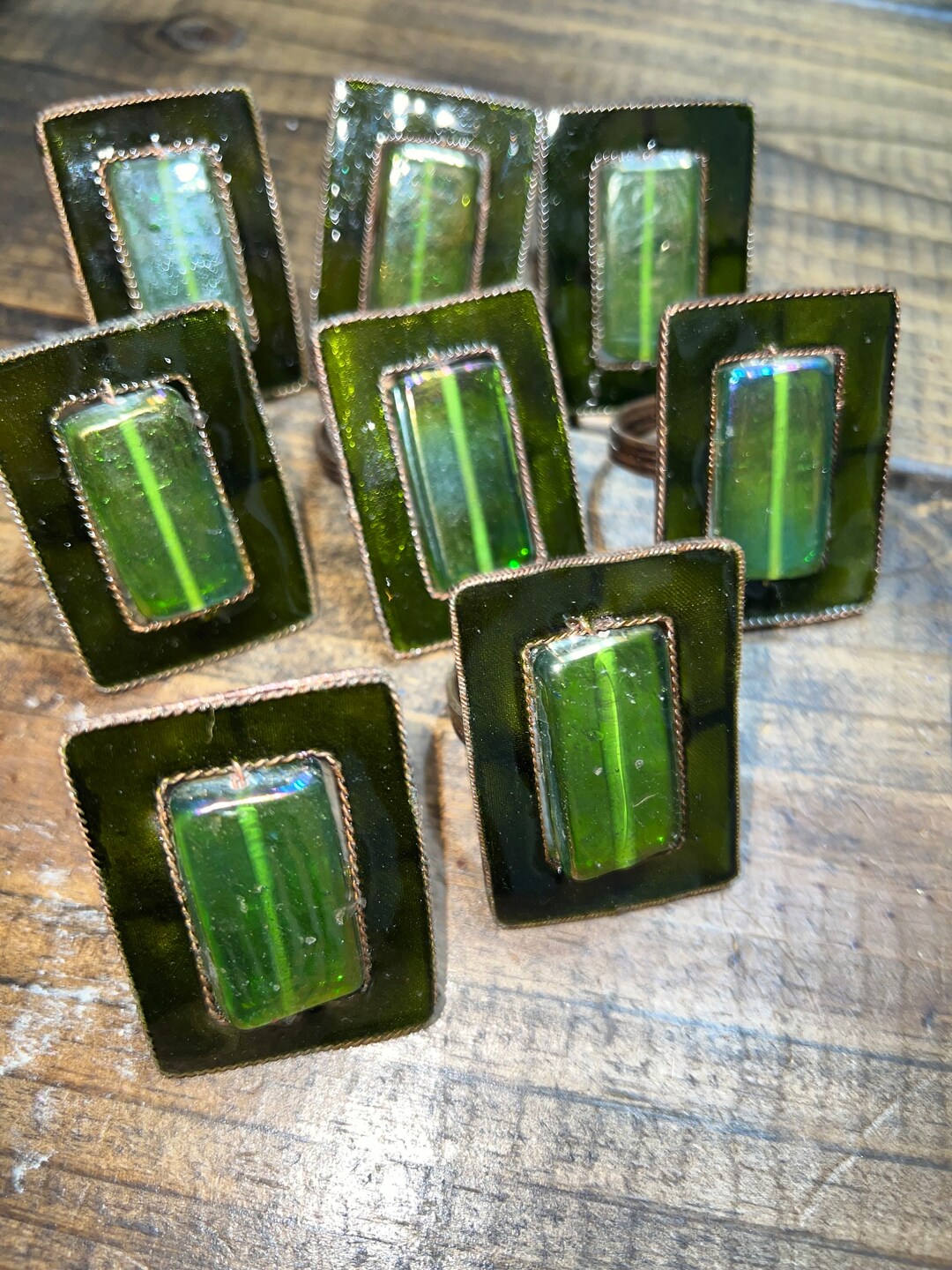 Ecletic Vintage Rectangular Green Glass Napkin Rings Set of 8 Etsy