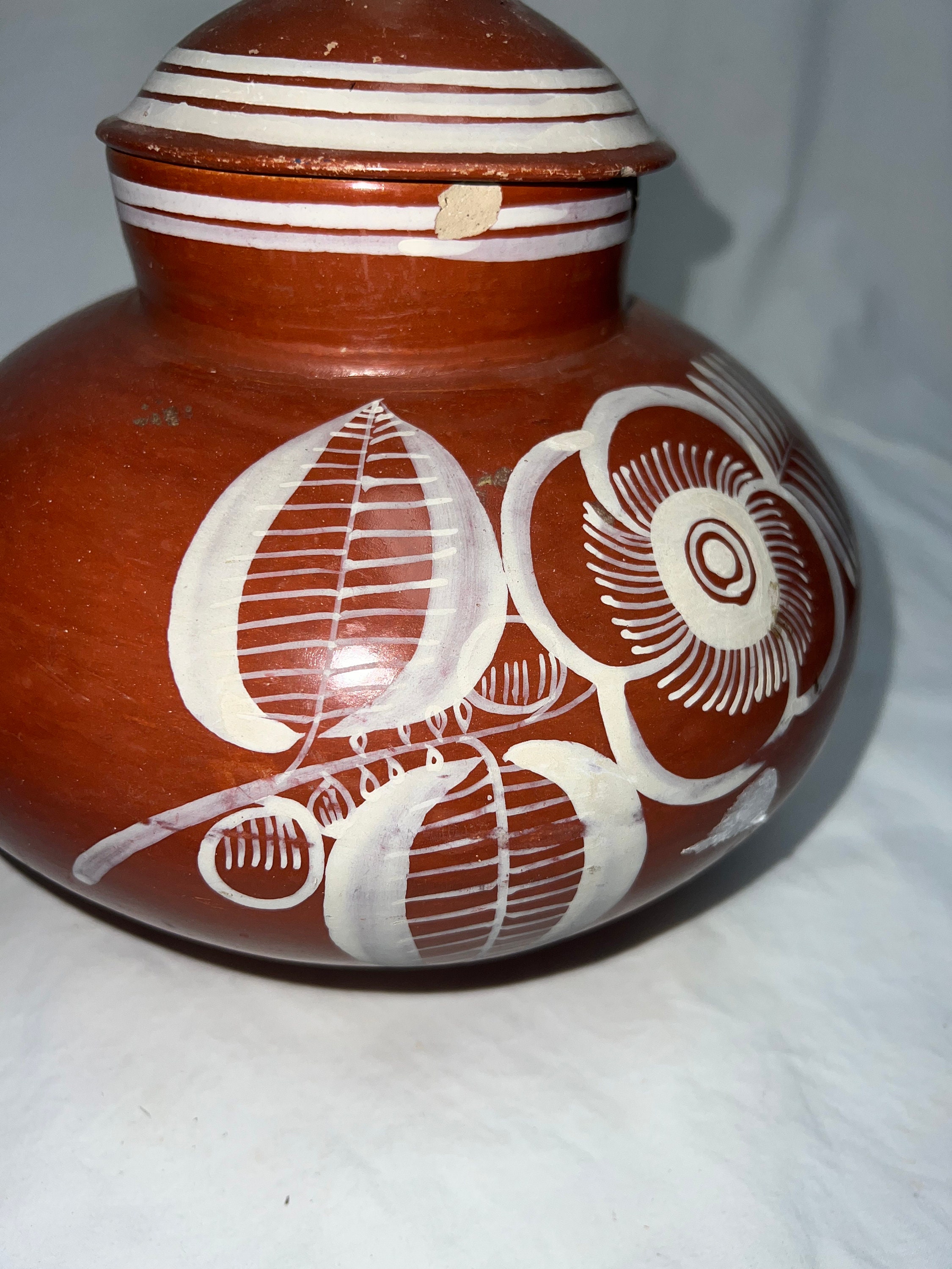 Antique Mexican Pottery Jar With Lid Boho Natural Home Decor Etsy