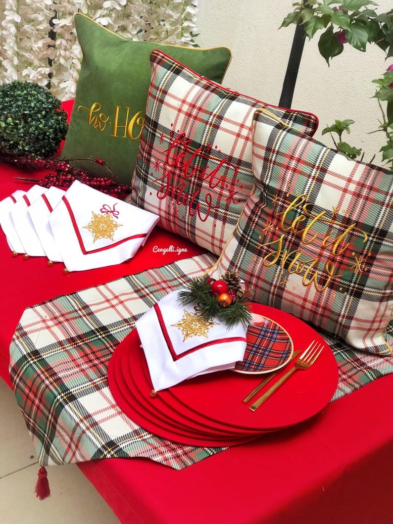 Green Plaid Table Runner: Stainproof Micro Honeycomb Fabric image 4