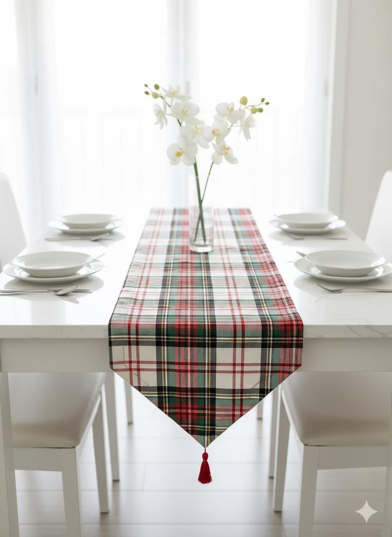 Green Plaid Table Runner: Stainproof Micro Honeycomb Fabric image 6