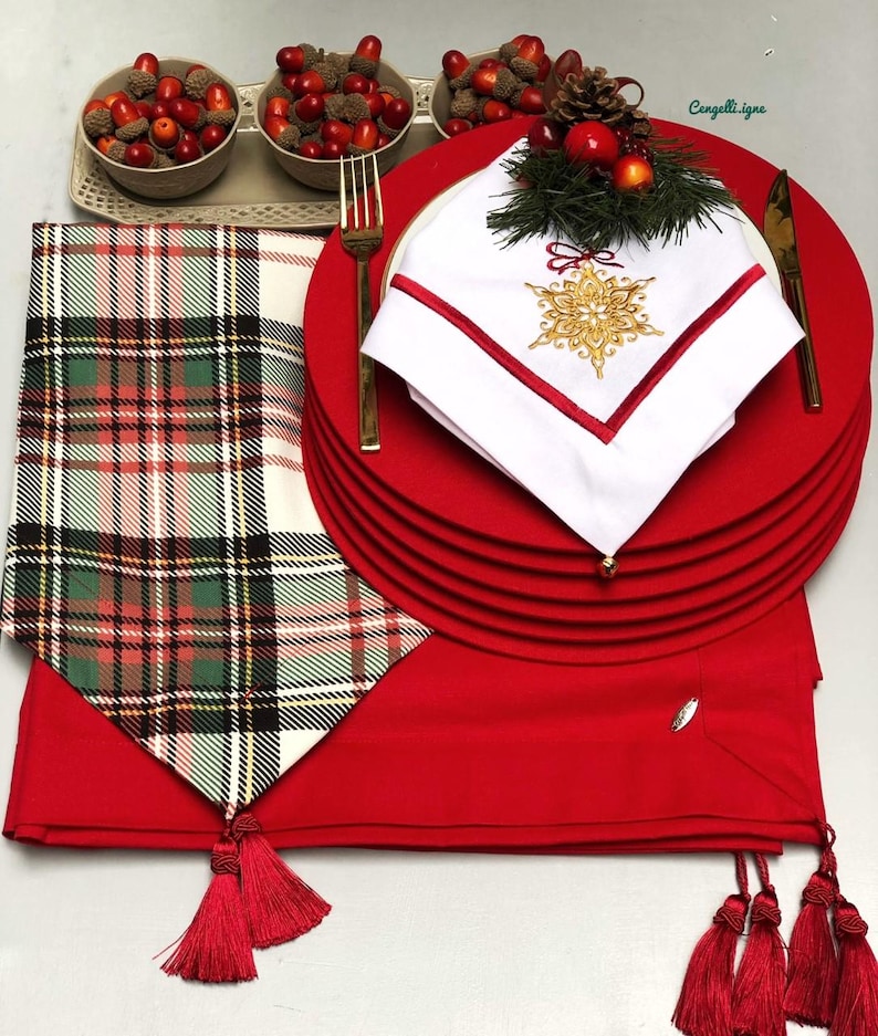 Green Plaid Table Runner: Stainproof Micro Honeycomb Fabric image 3