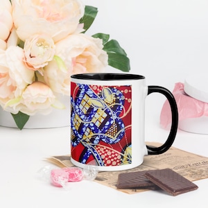 Ceramic mug with colorful interior, pretty wax design for your coffee or tea ritual, great Mother&#39;s Day or Father&#39;s Day gift idea