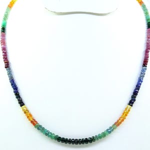 Multi Sapphire Faceted Rondelle Gemstone Beads Necklace 4 To 5 MM, Natural Multi Sapphire Beaded Necklace, Multi Sapphire 17.5 Inch Necklace