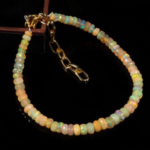 Natural Fire Ethiopian Opal Rondelle Beads Bracelet, Fire Opal Bracelet, October Birthstone, AAA Ethiopian Opal Bracelet 3.5-5.5 MM Gemstone