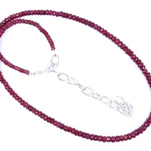 Collar de rubíes de 3 a 4,5 mm con cuentas de rubí natural en forma de rondel, collar de cuentas preciosas facetadas de rubí, 40,6 cm (16 pulgadas), joyería de rubí, piedra natal.