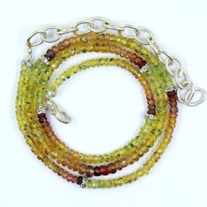 Natural Yellow & Orange Sapphire Necklace, Rondelle Necklace, Sapphire Necklace, Beaded Necklace, Handmade Necklace, Bridesmaid Gift 3-4.5MM