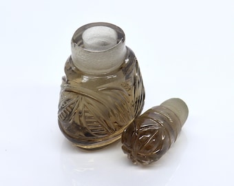 Top Smoky Quartz Perfume bottle, Gemstone bottle, Unique Perfume bottle, Vintage Perfume bottle, Hand Carved bottle, Best Home decor & Gift.