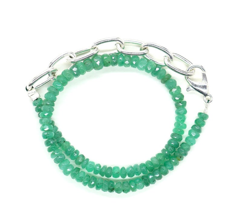 AAA+ Armband med naturliga smaragdpärlor Äkta smaragdpärlor 3 till 4 MM Fasetterade smaragdpärlor Armband med äkta smaragd 7 tum bild 2