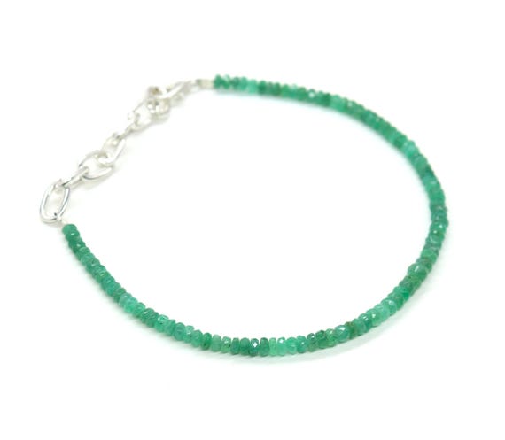 AAA+ Natural Emerald Beads Bracelet Genuine Emerald Gemstone Beads 3 To 4 MM Emerald Faceted Rondelle Bead Real Emerald Bracelet 7 Inches