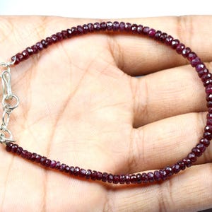 Bracelet de perles de rubis naturels AAA++, Bijoux en perles de rubis à facettes, Bijoux faits main en perles de rubis naturels, 7 pouces 3 à 5 mm