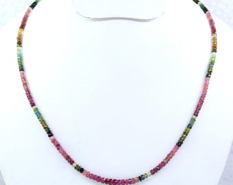 AAA Multi Turmalin Rondelle Pärlhalsband, Elegant Halsband för Kvinnor, 3-4,5 mm, Multi Turmalin Facetterade Ädelstenspärlor, 16 Inches