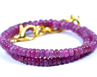 AAA Natural Ruby Gemstone Beaded Bracelet, Ruby Birthstone Bracelet, Ruby Plain Rondelle Bead Bracelet 7 inches, 2.5-4.5 mm Ruby Jewellery