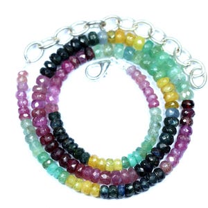 Natural Multi Sapphire Necklace 4 To 5 mm Faceted Rondelle Beads Multi Precious Beaded Necklace Personalized Jewelry Birthday Gift 15 Inches