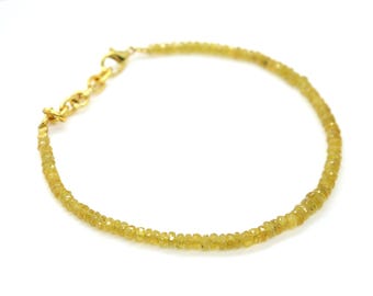 Armband med gult safir av AAA-kvalitet, fasetterat armband, safirarmband, pärlarmband, armband med födelsesten, ädelsten 18 cm