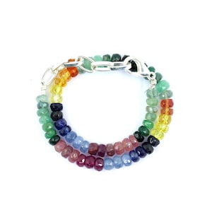 100% Natural Multi Sapphire Emerald Ruby Gemstone Faceted Beaded Bracelet 7 Inches, 4 To 5 MM, 35 Carats, Best Gift Item For Christmas