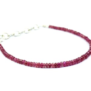 AAA+++ Bracelet de perles rondelles rubis facettées non chauffées 7 pouces, Bracelet de perles de pierres précieuses de rubis naturel, Bracelet de perles de rubis rares 3-3,5