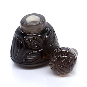 Rare Smoky Quartz Perfume bottle, Gemstone bottle, Unique Perfume bottle, Vintage Perfume bottle, Hand Carved bottle, Best Home decor & Gift