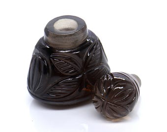 Rare Smoky Quartz Perfume bottle, Gemstone bottle, Unique Perfume bottle, Vintage Perfume bottle, Hand Carved bottle, Best Home decor & Gift