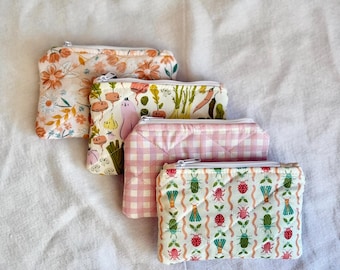 Quilted Cotton Zipper Pouch | Coin Purse, Card Holder, Small Wallet