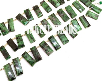 Cuentas de gema de rubí zoisita facetadas - Rodaja verde, hebra de 20 cm