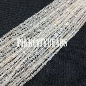 Natural Moonstone Faceted Gemstone Beads/ Jewelry Craft/ White Rainbow Moonstone Rondelle Shape Beads/ 5-7mm/ 8 Inch Strand