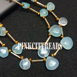 Blue Chalcedony Heart Shape Beads/ Jewelry Craft/ Chalcedony Smooth Gemstone Beads/ 11-12mm/ 8 Inch Strand