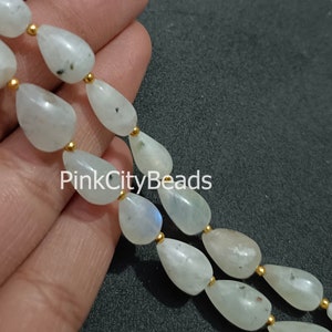 Moonstone Smooth Gemstone Beads/ Jewelry Making/ White Rainbow Moonstone Drop Shape Beads/ 6x11-8x15mm/ 8 Inch Srand