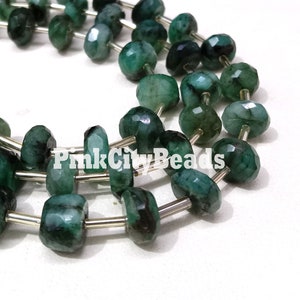 Natural Emerald Faceted Loose Gemstone Beads/ Semi Precious/ Green Emerald Rondelle Shape Beads/ 6-8mm 8 Inch Strand