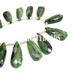 Green Ruby Zoisite Briolette Gemstone Beads/ AAA Quality/ Natural ruby Zoisite Faceted Pear Shape Beads/ 9x21-12x30mm/ 8 Inch Strand