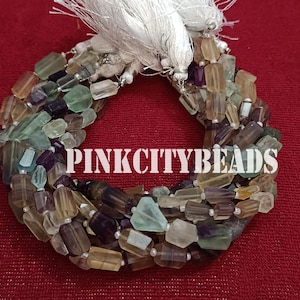 Natural Fluorite Faceted Gemstone Beads/ Jewelry Craft/ Multi Fluorite Nugget Shape Beads/ 6x8-7x13mm/ 8 Inch Strand